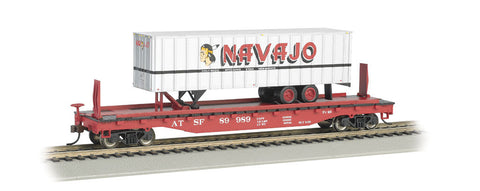 Santa Fe 52ft flat car w/ Navajo Freight Lines 35ft Trailer(HO)